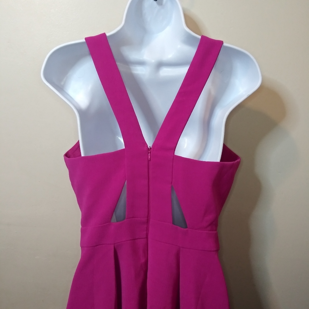 Adelyn Rae Sexy Fuschia Scalloped Peek-A-Boo Bodice Skater Style Dress - Picture 7 of 13
